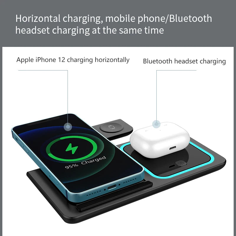 3-in-1 Foldable 30W LED Wireless Charging Station – Fast Charger Stand for iPhone 15/14/13/12/11, Apple Watch Series 9-5 & AirPods Pro