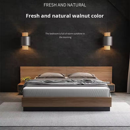 Modern Japanese Tatatmi Wood Storage Bed 1.8m Plywood Panel for Master Bedroom Apartment Home Stay