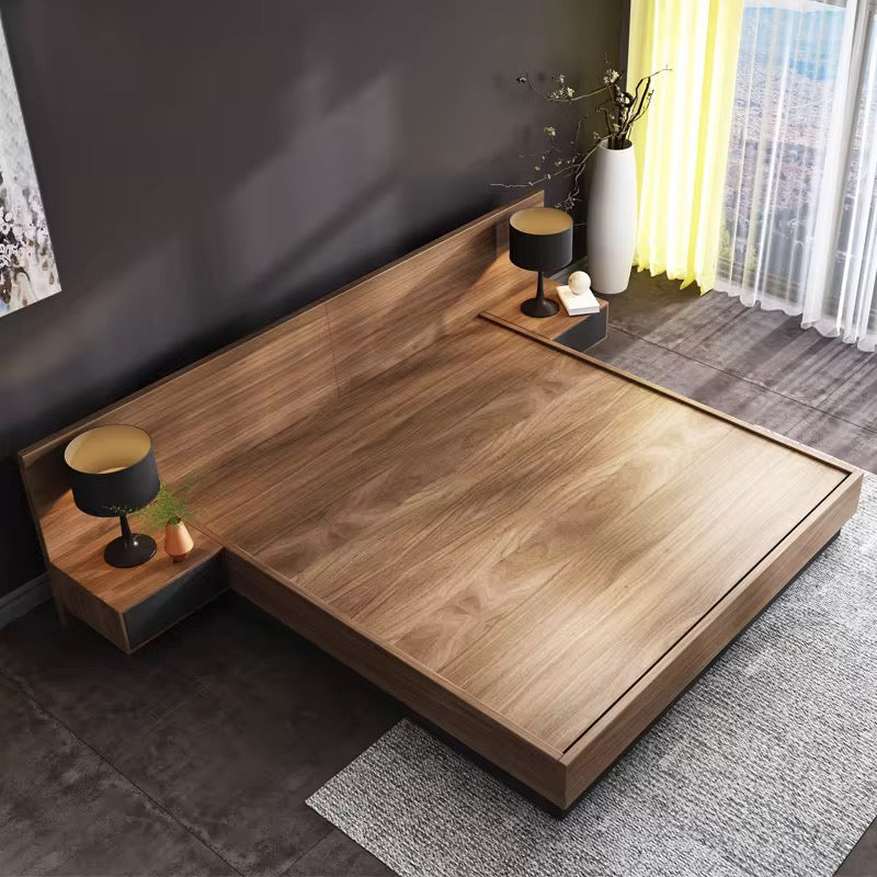 Modern Japanese Tatatmi Wood Storage Bed 1.8m Plywood Panel for Master Bedroom Apartment Home Stay