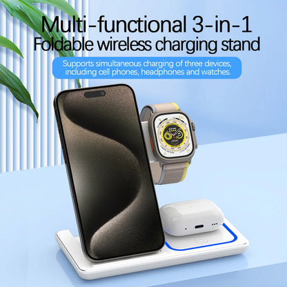 3-in-1 Foldable 30W LED Wireless Charging Station – Fast Charger Stand for iPhone 15/14/13/12/11, Apple Watch Series 9-5 & AirPods Pro